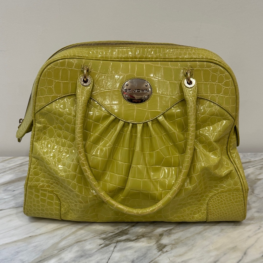 St. John Lime Green Croc-Embossed Satchel